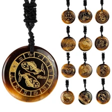 Natural Yellow Tiger Eye Amethyst Stone Crystal 12Constellation Necklace Pendant