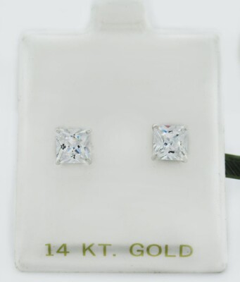 LAB CREATED Cts WHITE SAPPHIRES STUD EARRINGS 14K WHITE GOLD -Screw  Backs