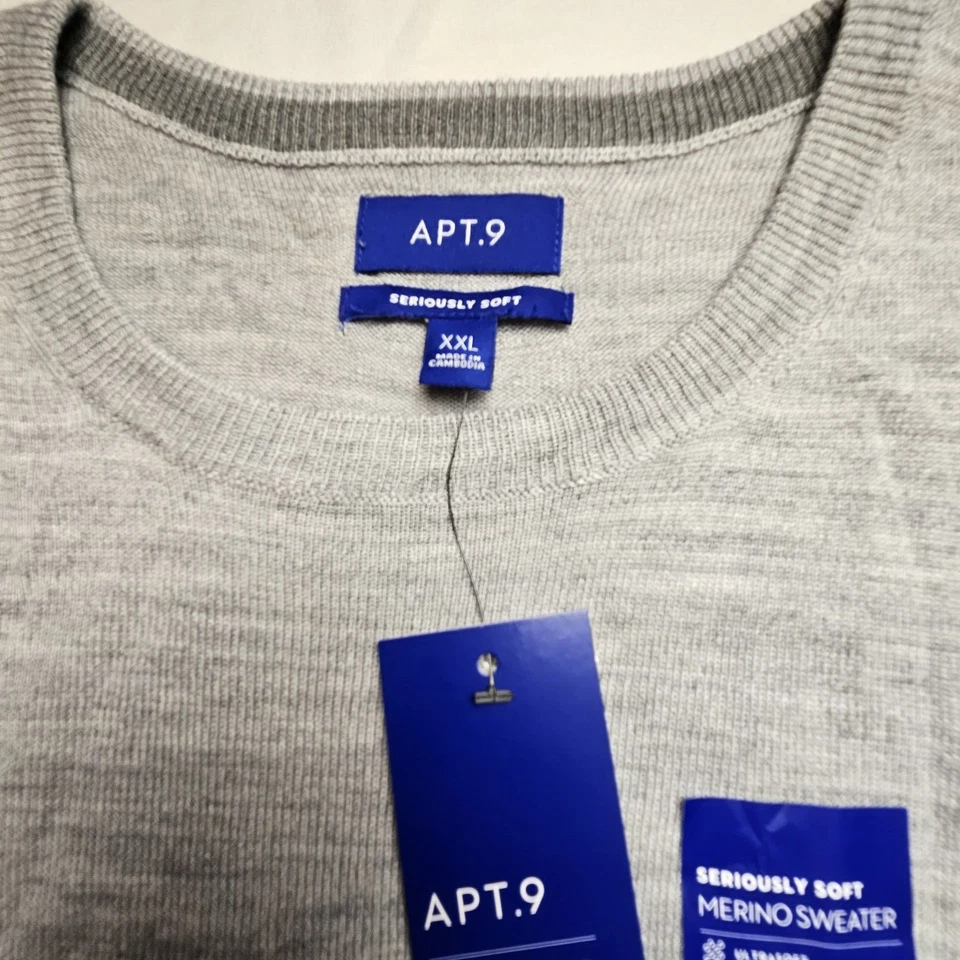 New Apt.9 Sweater Mens XL Acrylic Merino Wool Blend Gray Seriously Soft Pullover - Image 4 of 4