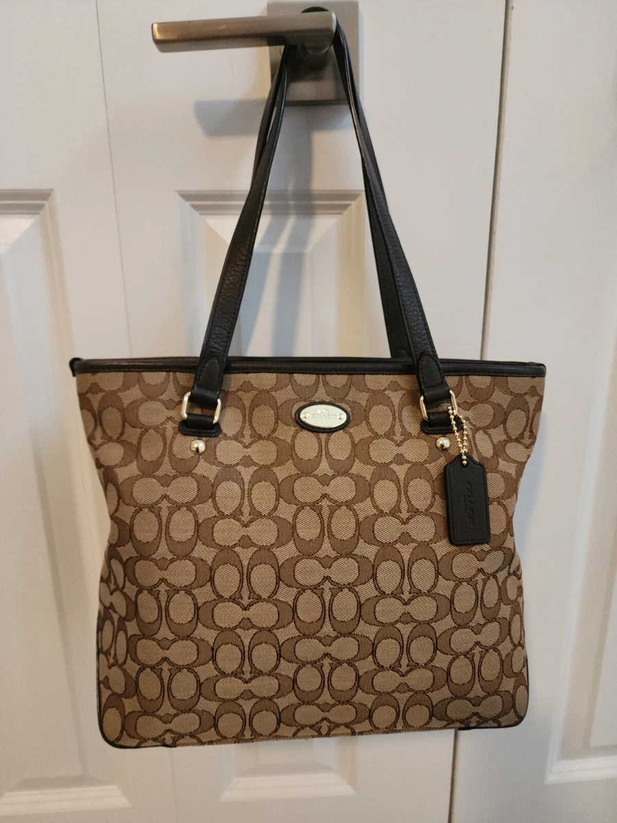 COACH Signature Zip City Tote Bag F36185 Brown / Khaki ~ EXCELLENT