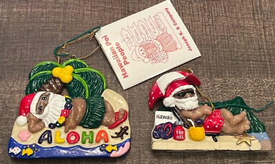Joseph K. and Co The Poi People Hawaiian Ornaments (2) Santa Palm Tree Fish Maui