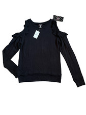 Flowers By Zoe girls black ruffle cold shoulder long sleeve sweatshirt M 8 NWT