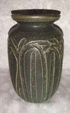 1965 Ted Saito signed Pottery Vase * Arts and Crafts style * Deep green
