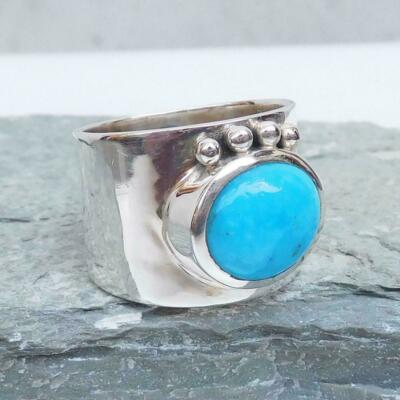 Arizona Turquoise Ring,925 Sterling Silver,Natural Blue Turquoise
