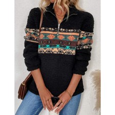Quarter Zip Geometric Long Sleeve Sweatshirt