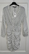ZARA ECRU BLACK POLKA DOT MINI DRAPED RUCHED  DRESS WITH RUFFLES SIZE S BNWT