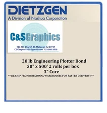 2 ROLLS 30" x 500' 20lb Bond Paper Wide Format Engineering Copier 3" core