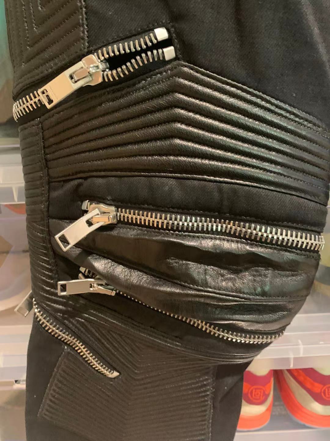 SAINT LAURENT Hedi Slimane pelle cerniera ginocchio skinny D04 biker denim jeans 32