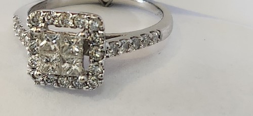 14 Karat Weißgold natürlicher Diamant Cluster Ring 1,25 CTW Prinzessin runder Schliff Gr. 7,5 - Bild 3 von 12