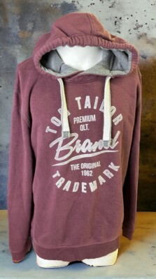 Tom Tailor Logo Font Life Is A Game Men’s Hoodie Full Zip ￼ Maroon Size XL 