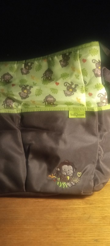 Baby Boom Brand:Jungle/Monkey 8 Pocket w/zipper Diaper Bag 16"x 12"x 4"-EUC