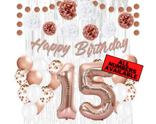Rose Gold 15th Birthday Decorations for Girls - 40" Number Balloons More