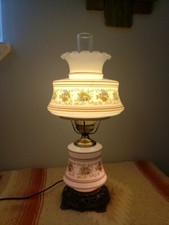 Vintage Quoizel Hurricane Lamp Abigail Adams Floral Yellow White Brown 24
