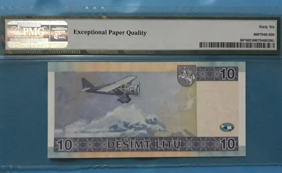 2007 Lithuania 10 Litu PMG66 EPQ GEM UNC <P-68*> "Replacement" - Image 2 of 2
