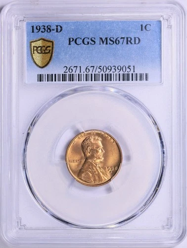 1938 D Lincoln Cent PCGS MS67 RED Secured Holder RD
