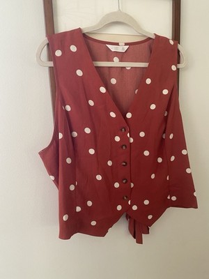 LC Lauren Conrad Rust White Polka Dot Sleeveless Button Chiffon Blouse XXL