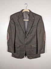 Oscar De La Renta Lambswool Brown Tweed 42R Blazer Sport Coat Elbow Patch