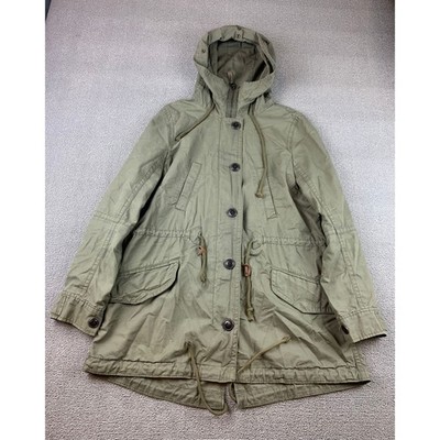 Gap Women s Utility Field Jacket Sz M Hooded Full Zip Snap Draw String Waist