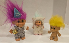Vintage Russ Troll dolls Lot of 3: Easter Lamb, Happy Birthday and Good luck