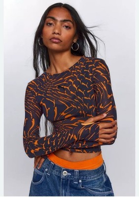 PUMA Womens Dare to Graphic Mesh Crew Neck Long Sleeve Casual Top XS - MSRP $45