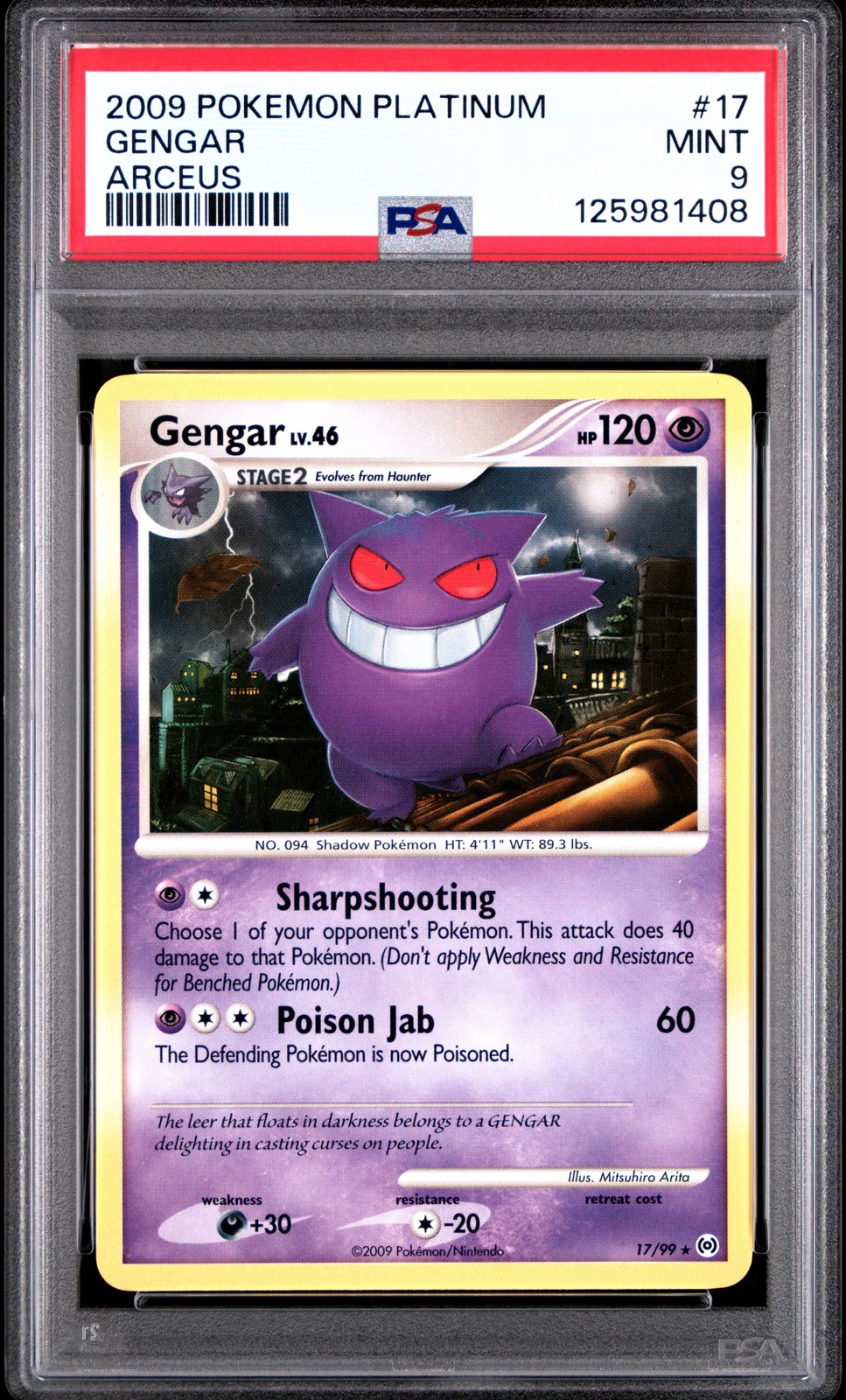 2009 POKEMON PLATINUM ARCEUS #17 GENGAR PSA 9