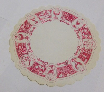 vintage 1981 FRIENDLY'S restaurant ROUND DRINK PLACE MAT Friendly Ice Cream OLD