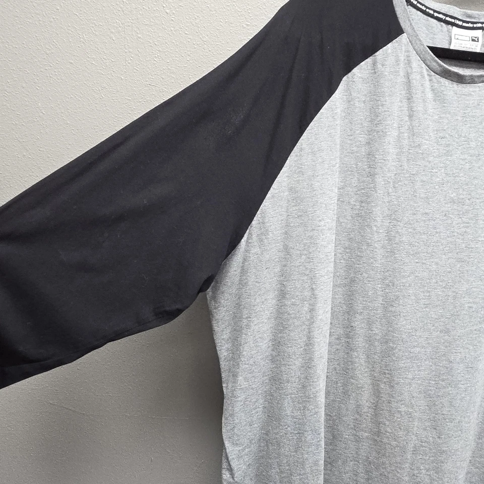 Camisa Puma Para Hombres 3XL Gris Negra Manga Larga Raglán Atlético Logo Ligera Top Foto 4 de 4