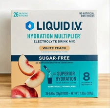 Liquid I.V.  26 Pack White Peach-Hydration  Multiplier-On-the-Go Electrolyte