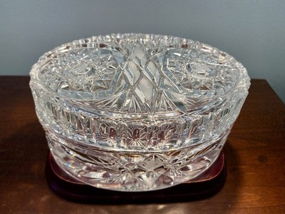 Crystal Bohemia Czech ABP Style Hand Cut Lidded Candy Dish Box Jewelry Heavy