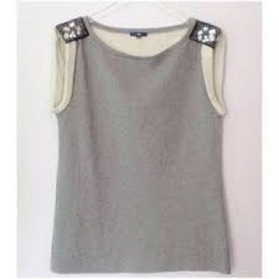 Gap Sleeveless Tank Sweatshirt Embellished Sequin Shoulders Medium Gray Holiday