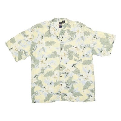 HERITAGE TROPICS Herren Gelb Grün Florales Viskose Hemd L Relaxed-Fit Kurzarm