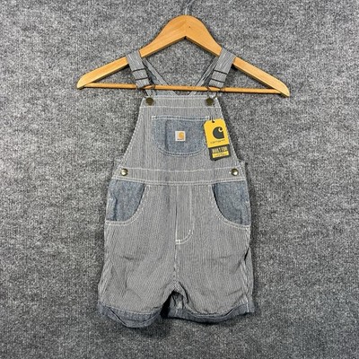 Carhartt Toddler Boys 4T Chambray Hickory Stripe Indigo Shortall Overalls NEW