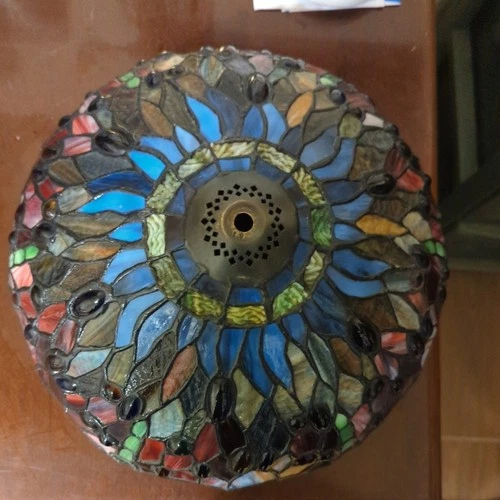 Vintage Large 12 1/2"  Dragon Fly Tiffany Style Stained Glass  Lamp Light Shade