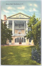 Vintage Tichnor Ashley Hall Charleston SC Linen Postcard Historic Home