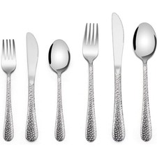 Stainless Steel Utensil Set 12 Piece Hammered Toddler Flatware Cutlery Set