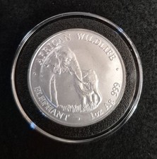 2001 Bank of Zambia African Wildlife Somalia Elephant  BU 1 oz .999 Silver Coin