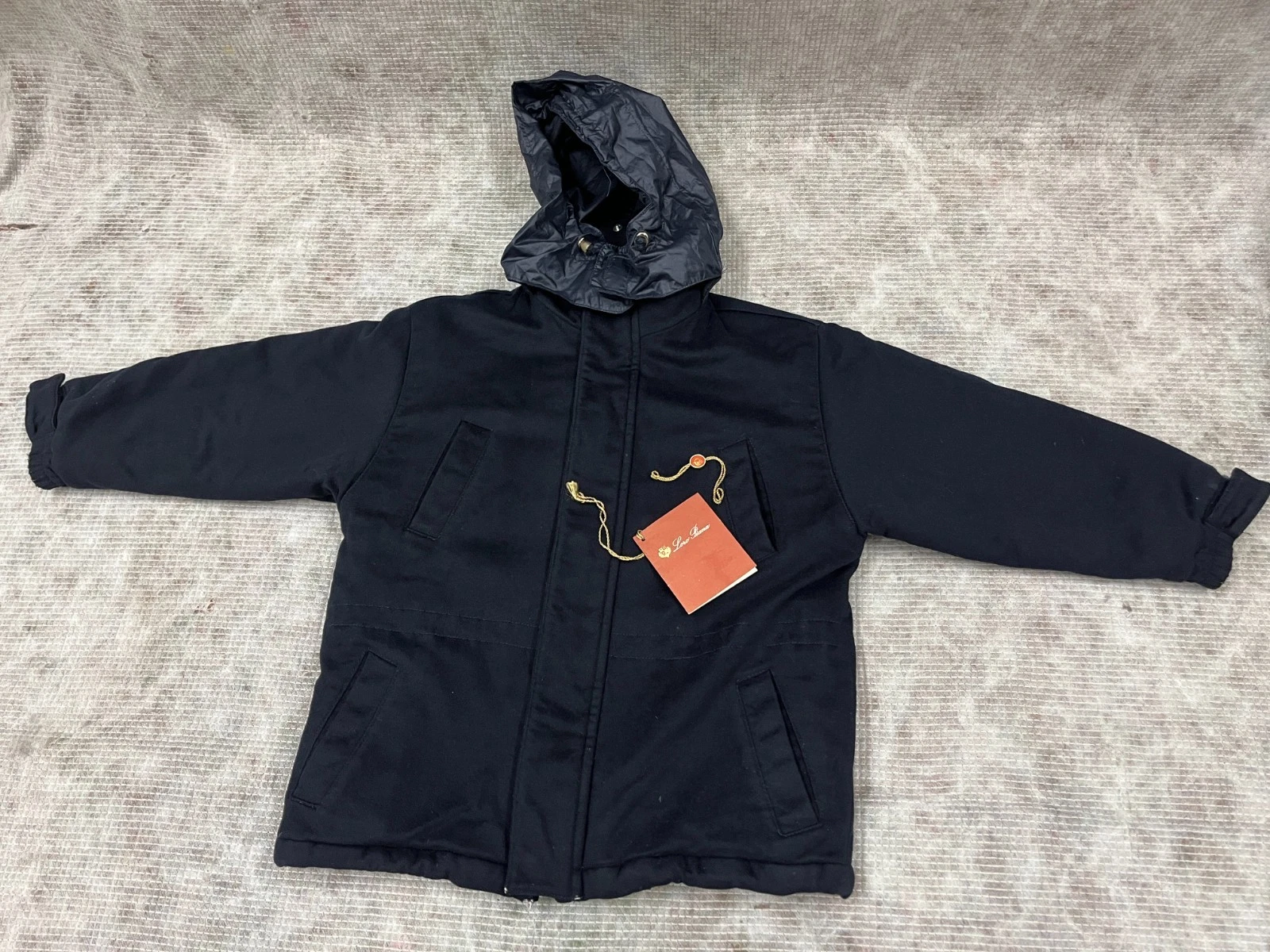 Loro Piana Navy Storm System 100% Cashmere Kids Hooded Jacket Size 4