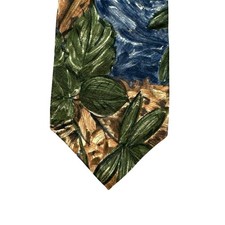 Lord Ascot Mens Silk Tie Tropical Botanical Leaf Print Blue Green Made in USA