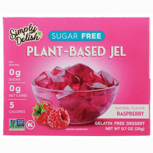 Желе на растительной основе Simply Delish без сахара — малина, упаковка 0,7 унции