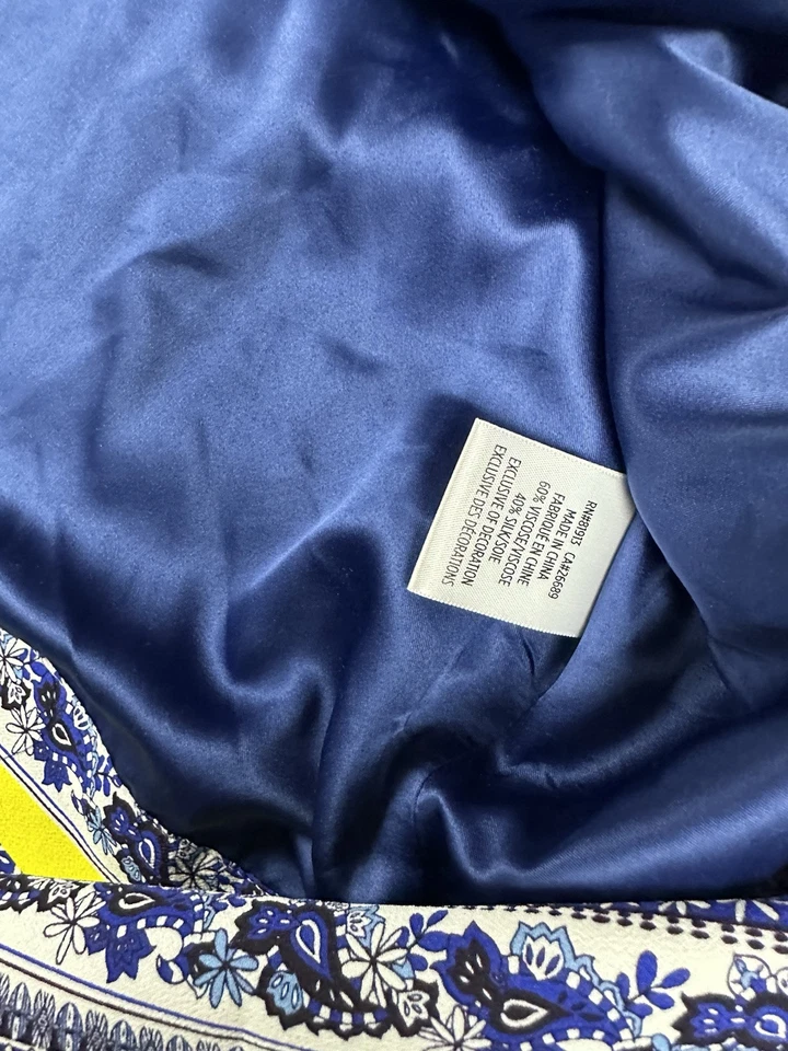 Bata Robert Graham Mezcla Seda Floral Geométrica Azul Amarillo Atada Damas L-XL Foto 4 de 4