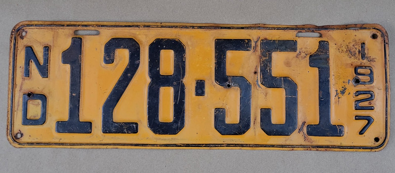 1927 North Dakota License Plate ND 128-551 Original Paint 14 1/2" x 4 7/8"