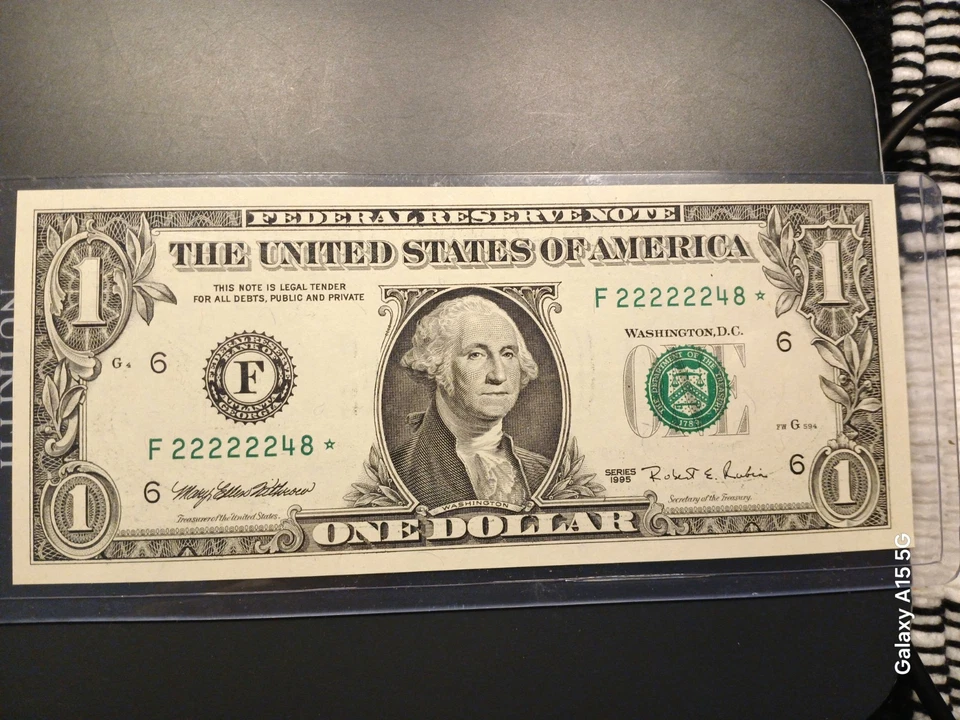Very rare and unique Low # F 22222248 * $1 One Dollar Bill 1995 Star Note *UNC* - Image 2 of 4