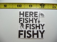 HERE FISHY LURES SMALL STICKER DECAL FISH FISHING FISHERMAN FUNNY