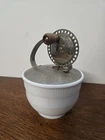 VTG Androck Egg Hand Mixer Beater Metal with White Milk Glass Bowl
