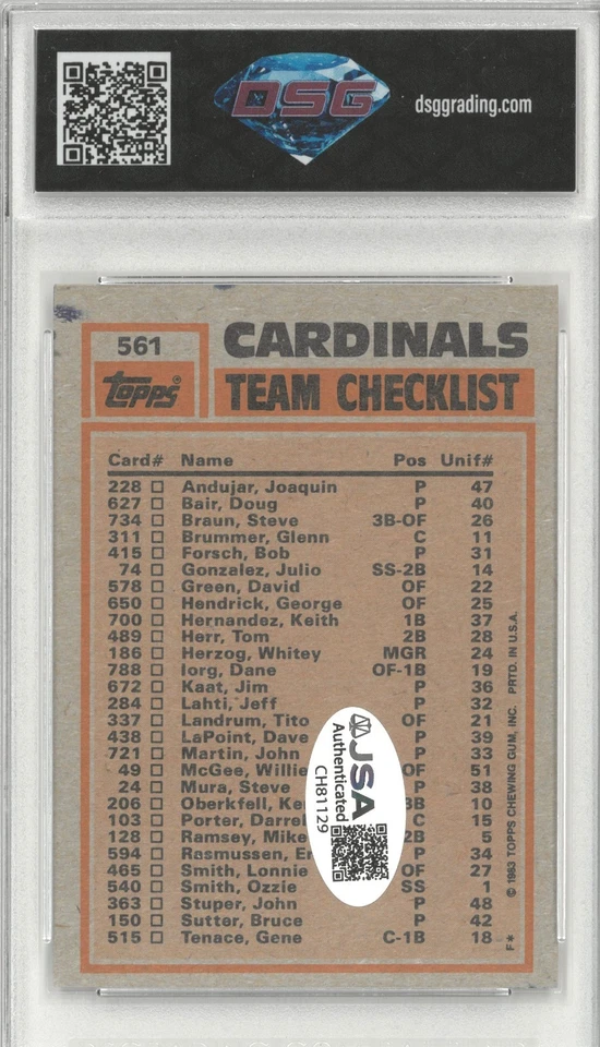 1983 Topps Lonnie Smith - Joaquín Andujar #561 JSA Doble Automático 💎 DSG Auténtico Foto 2 de 3