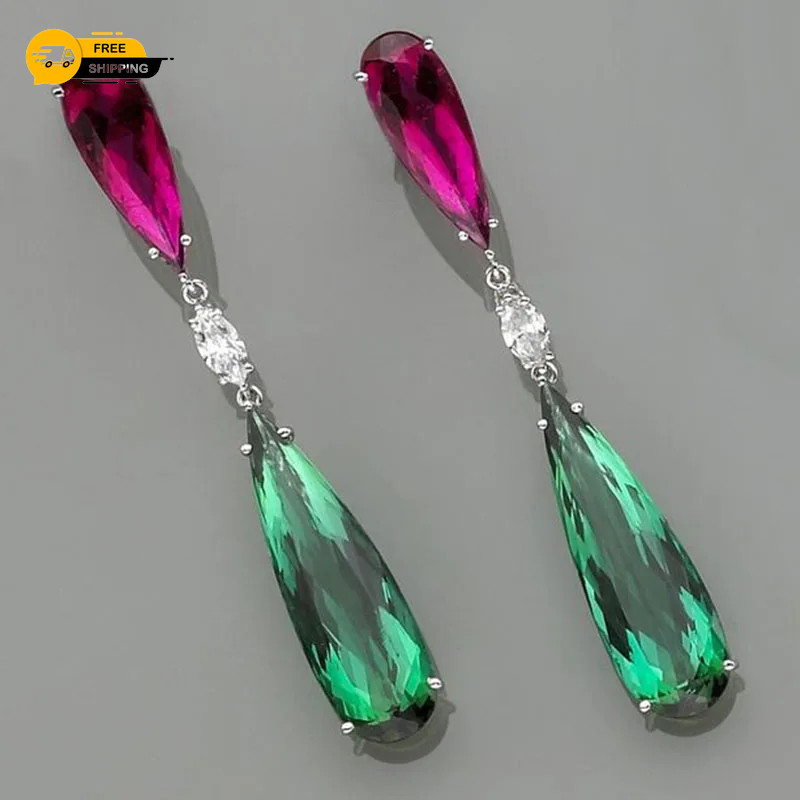 Pendientes colgantes verdes con piedra púrpura para mujer boho largos colgantes joyas
