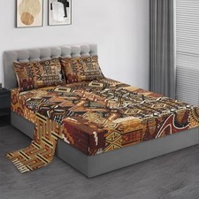 Size Bed Sheet Sets, Tribal Abstract Soft Microfiber 4 Queen Abstract Tribal