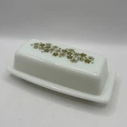 Vintage Pyrex USA Spring Blossom Crazy Daisy Green Flower Butter Dish