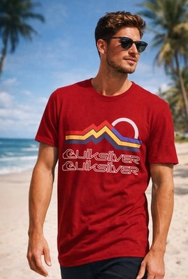 Quiksilver Men's Red Short Sleeve Graphic T-Shirt Rainbow Mountain Logo (S-XL)