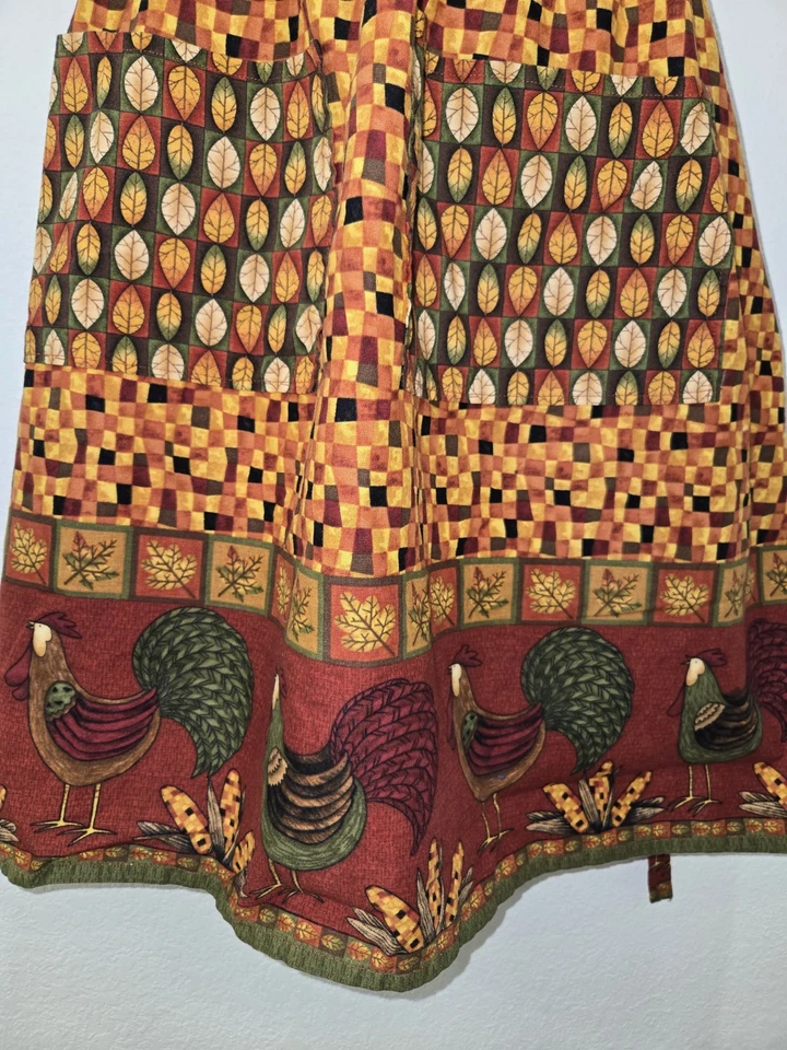 Delantal babero Country Rooster hecho a mano mezcla de algodón naranjas/marrones Foto 2 de 4